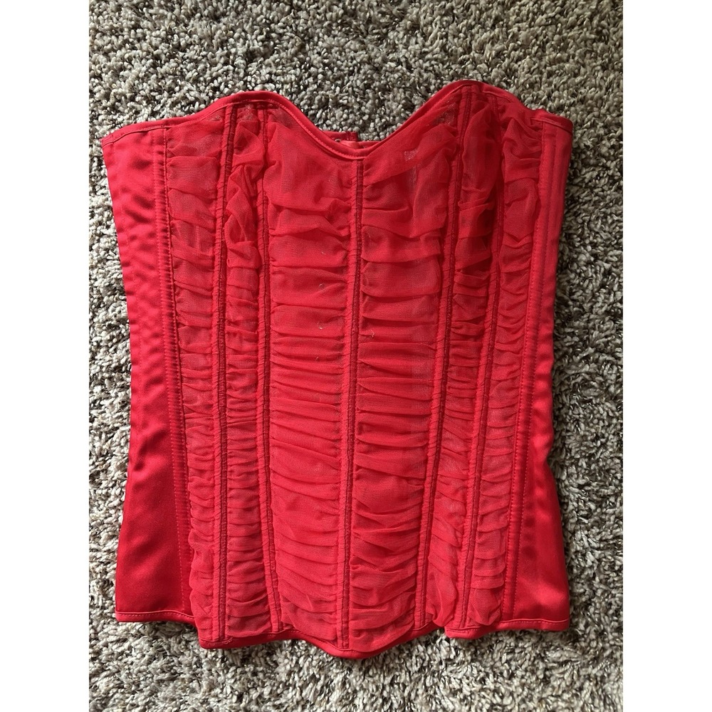 Shirley Of Hollywood Strapless Red Rushed Over Bust Corset Sz Small Vintage Pin